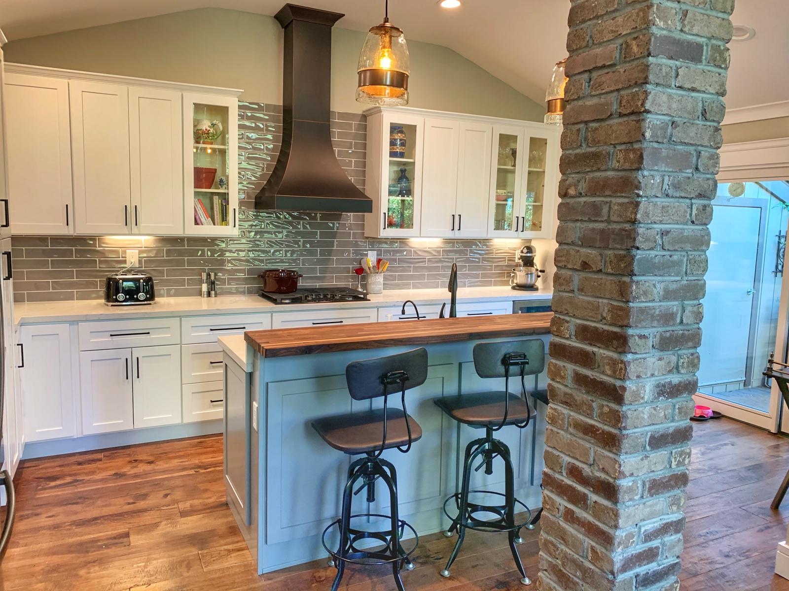 Warm Modern Farmhouse Kitchen with Custom Island